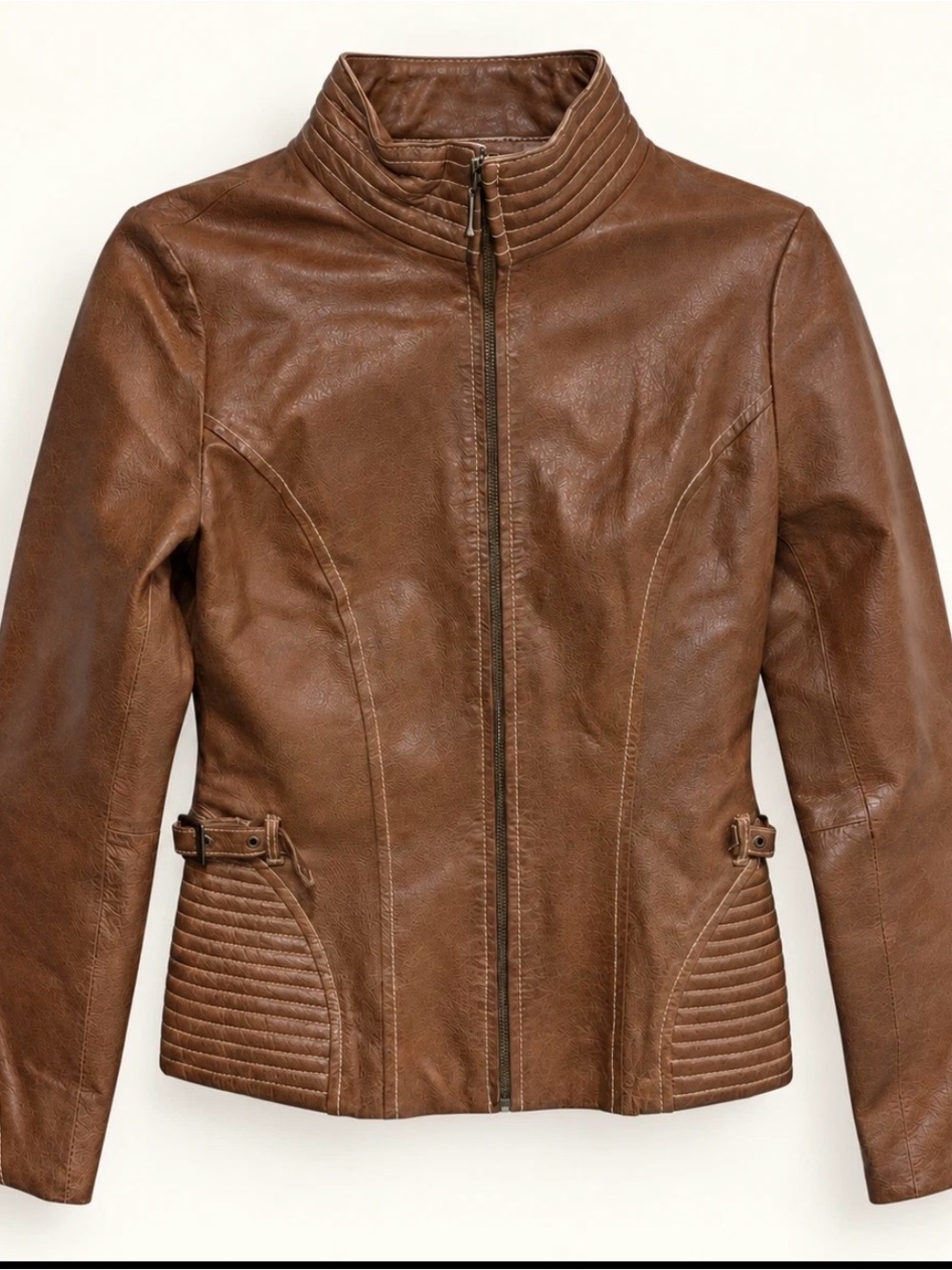 XOXO Women’s Dark Brown Genuine Leather Zip Moto Jacket | Size S (fits like xs)